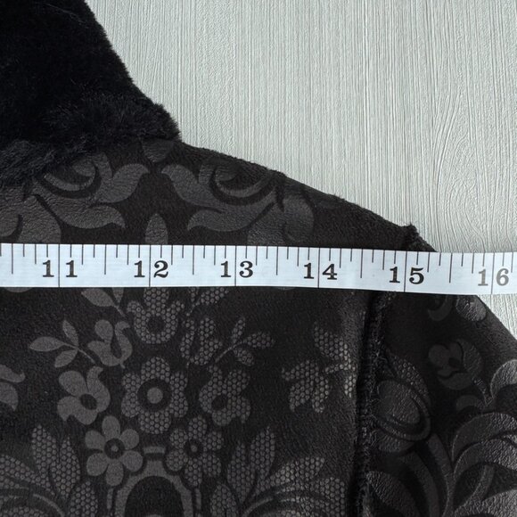 ADELAQUEEN Metallic Jacquard Coat XS Black Reversible Brocade Faux Fur Trim NWOT - Picture 12 of 15